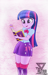 Size: 1350x2109 | Tagged: safe, artist:theretroart88, imported from derpibooru, twilight sparkle, human, equestria girls, book, cute, female, friendship journal, open mouth, pencil, solo, twiabetes