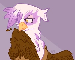 Size: 578x468 | Tagged: safe, artist:uppypups, imported from derpibooru, gilda, griffon, behaving like a bird, bust, cute, female, gildadorable, griffons doing bird things, grooming, preening, simple background, solo, wings