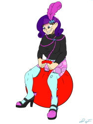 Size: 3024x4032 | Tagged: safe, artist:holdenwolfart, imported from derpibooru, rarity, human, equestria girls, clothes, feather, female, high heels, humanized, shoes, simple background, smiling, solo, space hopper, sweater, transparent background