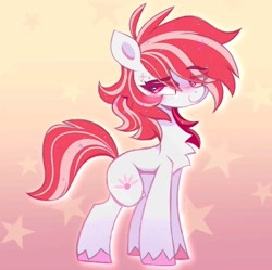 Size: 1504x1499 | Tagged: safe, artist:sugaryyflower, imported from derpibooru, sugar moonlight, earth pony, pony, abstract background, background pony, chest fluff, female, g5, looking at you, mare, my little pony: a new generation, raised eyebrow, solo, sparkles, standing, unshorn fetlocks