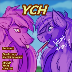 Size: 2500x2500 | Tagged: safe, artist:fkk, imported from derpibooru, oc, pony, advertisement, commission, food, high res, male, pocky, stallion, your character here