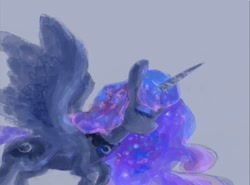 Size: 1208x896 | Tagged: safe, artist:laurasrxfgcc, imported from derpibooru, princess luna, alicorn, pony, female, simple background, sleeping, solo, spread wings, wings