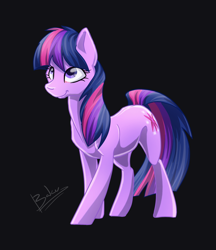 Size: 1008x1168 | Tagged: safe, artist:bakud, imported from derpibooru, earth pony, pony, black background, eyelashes, female, g5 concept leaks, signature, simple background, smiling, solo, twilight sparkle (g5 concept leak)