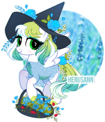 Size: 2650x3068 | Tagged: safe, artist:herusann, artist:mint-light, imported from derpibooru, oc, oc only, pegasus, pony, base used, basket, eyelashes, female, flower, flying, hat, high res, makeup, mare, pegasus oc, simple background, smiling, solo, transparent background, wings, witch hat