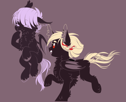 Size: 4207x3401 | Tagged: safe, artist:schokocream, imported from derpibooru, oc, oc only, oc:enotera, oc:levkoy, bat pony, pony, bat pony oc, bat wings, flying, laughing, raised hoof, siblings, smiling, twins, wings