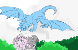 Size: 2578x1662 | Tagged: safe, artist:schokocream, imported from derpibooru, oc, oc:lightning bliss, alicorn, dragon, pony, chest fluff, dragon oc, dragoness, duo, female, mare