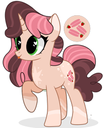 Size: 1961x2432 | Tagged: safe, artist:cheekycheesefan101, imported from derpibooru, oc, oc only, oc:strawberry macaroon sandwich, pony, unicorn, female, mare, simple background, solo, tongue out, transparent background