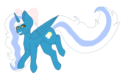 Size: 1244x784 | Tagged: safe, artist:viviennegrimm, imported from derpibooru, oc, oc only, oc:fleurbelle, alicorn, pony, alicorn oc, bow, female, hair bow, horn, mare, simple background, solo, white background, wings, yellow eyes