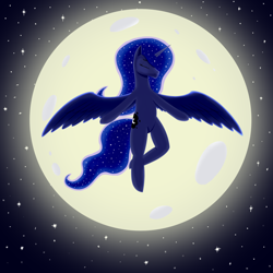 Size: 4000x4000 | Tagged: safe, artist:drakang, imported from derpibooru, princess luna, alicorn, pony, eyes closed, female, moon, night, solo, spread wings, wings