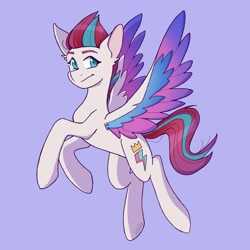 Size: 1600x1600 | Tagged: safe, artist:petaltheartist, imported from derpibooru, zipp storm, pegasus, pony, female, flying, g5, looking at you, mare, my little pony: a new generation, simple background, solo, spread wings, three quarter view, wings