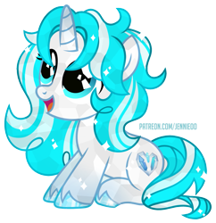 Size: 969x1000 | Tagged: safe, artist:jennieoo, imported from derpibooru, oc, oc only, oc:crystal hooves, crystal pony, pony, unicorn, baby, female, filly, foal, happy, show accurate, simple background, sitting, smiling, solo, transparent background