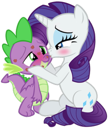 Size: 1095x1298 | Tagged: safe, artist:georgegarza01, imported from derpibooru, rarity, spike, dragon, pony, unicorn, blushing, cheek kiss, cute, female, kiss mark, kissing, lipstick, love, male, raribetes, rework, romantic, shipping, show accurate, simple background, sparity, spikabetes, straight, transparent background, vector, winged spike, wings