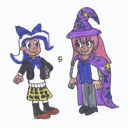 Size: 909x908 | Tagged: safe, artist:spaton37, imported from derpibooru, trixie, human, cape, clothes, clothes swap, crossover, dark skin, female, hat, humanized, luea, pants, shirt, skirt, traditional art, trixie's cape, trixie's hat