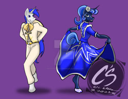 Size: 1024x792 | Tagged: safe, artist:adhiguna, artist:johnathon-matthews, imported from derpibooru, princess luna, oc, oc:dragon-fire, alicorn, anthro, unicorn, charro, clothes, commission, deviantart watermark, dress, duo, female, flower, jalisco dress, male, obtrusive watermark, shoes, tail, tail hole, watermark