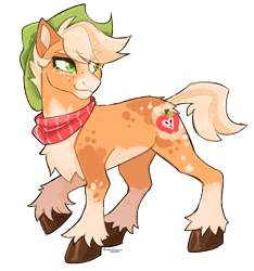 Size: 733x782 | Tagged: safe, artist:dogstoof, imported from derpibooru, applejack, earth pony, pony, alternate design, bandana, coat markings, colored hooves, cowboy hat, female, hat, kerchief, mare, pale belly, redesign, simple background, smiling, socks (coat markings), solo, transparent background, unshorn fetlocks