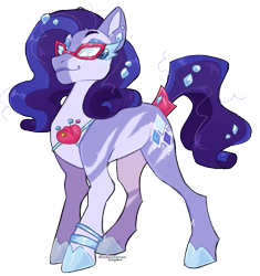 Size: 735x782 | Tagged: safe, artist:dogstoof, imported from derpibooru, rarity, earth pony, pony, alternate design, coat markings, earth pony rarity, female, gem, glasses, mare, pincushion, race swap, redesign, simple background, smiling, solo, transparent background