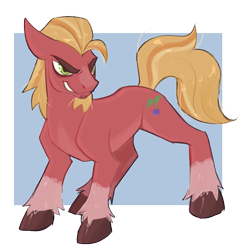 Size: 1015x1047 | Tagged: safe, artist:dogstoof, imported from derpibooru, sprout cloverleaf, earth pony, pony, coat markings, evil grin, g5, grin, lidded eyes, male, my little pony: a new generation, smiling, socks (coat markings), solo, stallion, unshorn fetlocks