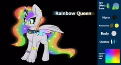 Size: 3500x1896 | Tagged: safe, artist:acersiii, artist:jasmindreasond, imported from derpibooru, oc, oc only, oc:rainbow queen, alicorn, kirin, pony, sphinx, dark, fanfic, fanfic art, full body, kirin oc, missing cutie mark, pony driland, reference, reference sheet, sphinx oc, wings