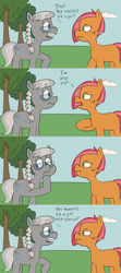 Size: 1920x4320 | Tagged: safe, artist:sveta kuklina, imported from derpibooru, babs seed, silver spoon, earth pony, pony, blank flank, braid, cloud, comic, female, filly, freckles, glasses, grass, nervous, scared, sky, text, tree