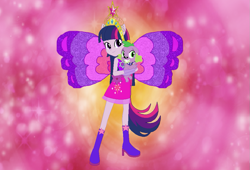 Size: 989x671 | Tagged: safe, artist:selenaede, artist:user15432, imported from derpibooru, spike, twilight sparkle, alicorn, dog, fairy, equestria girls, base used, big crown thingy, boots, charmix, clothes, crossover, crown, cutie mark, cutie mark on clothes, element of magic, fairy wings, fairyized, female, gloves, high heel boots, high heels, jewelry, looking at you, magic winx, male, ponied up, purple wings, regalia, shoes, solo, spike the dog, twilight sparkle (alicorn), wings, winx, winx club, winxified