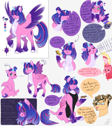 Size: 4000x4500 | Tagged: safe, artist:theartfox2468, imported from derpibooru, oc, oc:estella sparkle, oc:lightning bolt spectrum, oc:rocky road, oc:valentine, alicorn, butterfly, earth pony, pony, snake, apron, baby, baby pony, clothes, crystal horn, eating, facial hair, female, filly, glasses, goatee, hair over eyes, horn, is this a pigeon, leonine tail, mare, meme, next generation, offspring, pale belly, parent:big macintosh, parent:cheese sandwich, parent:flash sentry, parent:fluttershy, parent:pinkie pie, parent:rainbow dash, parent:soarin', parent:twilight sparkle, parents:cheesepie, parents:flashlight, parents:fluttermac, parents:soarindash, simple background, starry eyes, tail, white background, wingding eyes