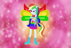 Size: 989x671 | Tagged: safe, artist:selenaede, artist:user15432, imported from derpibooru, rainbow dash, fairy, equestria girls, base used, belt, boots, charmix, clothes, colored wings, crossed arms, crossover, cutie mark, cutie mark on clothes, element of loyalty, fairy wings, fairyized, female, gloves, high heel boots, high heels, magic winx, multicolored wings, ponied up, rainbow wings, shoes, solo, wings, winx, winx club, winxified