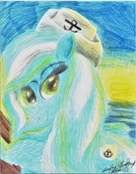Size: 5099x6542 | Tagged: safe, artist:lincolnbrewsterfan, derpibooru exclusive, imported from derpibooru, oc, oc only, oc:sea sailor, pegasus, pony, anchor, blue, boarding, boat, colored pencil drawing, eyebrows, eyebrows visible through hair, eyelashes, feather, feathered wings, female, fur, green eyes, hair, hat, long eyelashes, looking at you, looking back, looking back at you, mare, mascot, nc-tv signature, not lyra, ocean, pegasus oc, pencil drawing, profile, realistic mane, reflection, sailor, sailor hat, seabronies, shading, signature, simple background, skyline, smiling, smiling at you, solo, spread wings, sunlight, sunshine, tail, traditional art, two toned hair, two toned mane, two toned tail, water, wings, wood