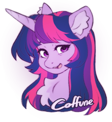 Size: 1315x1443 | Tagged: safe, artist:coffune, imported from derpibooru, twilight sparkle, pony, bust, chest fluff, collaboration, collaboration:too many twilight, ear fluff, female, mare, open mouth, portrait, simple background, solo, transparent background