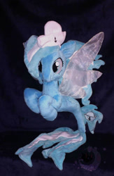 Size: 721x1108 | Tagged: safe, artist:legadema, imported from derpibooru, oc, oc only, oc:sea sailor, pegasus, pony, seapony (g4), blue, dorsal fin, female, fin wings, fins, fish tail, green eyes, mare, pegasus oc, plushie, race swap, seaponified, signature, solo, species swap, tail, wings