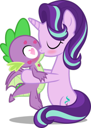 Size: 1310x1843 | Tagged: safe, artist:zacatron94, imported from derpibooru, spike, starlight glimmer, dragon, pony, unicorn, blushing, commission, cute, duo, female, hooves on cheeks, kiss mark, kiss on the lips, kissing, lipstick, male, mare, png, romantic, shipping, simple background, sparlight, spread wings, straight, transparent background, wingboner, winged spike, wings