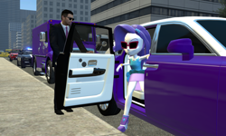 Size: 5120x3072 | Tagged: safe, artist:n3onh100, imported from derpibooru, rarity, human, equestria girls, 3d, car, citizen, dodge (car), dodge charger, driver, female, ford, ford ecosport, gmod, male, police car, rarity peplum dress, rolls-royce, rolls-royce phantom, sunglasses, truck