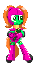 Size: 124x229 | Tagged: safe, artist:trackheadtherobopony, imported from derpibooru, oc, oc:goldheart, pony, robot, robot pony, animated, arm cannon, bipedal, gif, idle animation, pixel art, skates, sprite, standing on two hooves