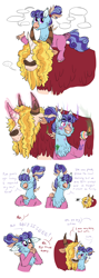 Size: 3000x8395 | Tagged: safe, artist:queenderpyturtle, imported from derpibooru, oc, oc only, oc:rotgut, oc:scrapjack, hippogriff, hybrid, original species, yakony, absurd resolution, bomb, female, magic, size difference, speech bubble, weapon