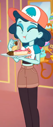Size: 268x641 | Tagged: safe, imported from derpibooru, screencap, ink jet, equestria girls, equestria girls series, spring breakdown, spoiler:eqg series (season 2), cake, cropped, eating, eyes closed, female, food, hat, pie, solo