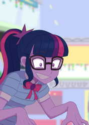 Size: 2894x4093 | Tagged: safe, artist:haibaratomoe, imported from derpibooru, sci-twi, twilight sparkle, equestria girls, equestria girls series, holidays unwrapped, spoiler:eqg series (season 2), dashing through the mall, female, redraw, scene interpretation, solo