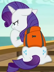 Size: 345x464 | Tagged: safe, imported from derpibooru, screencap, rarity, pony, ppov, angry, annoyed, boat, both cutie marks, cropped, ears back, female, lifejacket, rarity is not amused, solo, unamused
