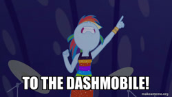 Size: 800x450 | Tagged: safe, edit, edited screencap, imported from derpibooru, screencap, rainbow dash, equestria girls, equestria girls series, spring breakdown, spoiler:eqg series (season 2), batman, caption, cruise outfit, female, image macro, makeameme.org, nose in the air, solo, text