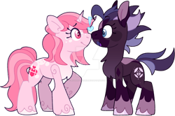 Size: 1600x1061 | Tagged: safe, artist:rohans-ponies, imported from derpibooru, oc, oc only, oc:crossing heart, oc:spidermoon, earth pony, unicorn, female, mare, simple background, transparent background