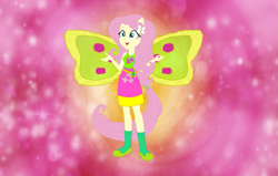 Size: 1041x663 | Tagged: safe, artist:selenaede, artist:user15432, imported from derpibooru, fluttershy, fairy, equestria girls, base used, boots, charmix, clothes, crossover, cutie mark, cutie mark on clothes, dress, element of kindness, fairy wings, fairyized, female, green dress, high heel boots, high heels, magic winx, ponied up, shoes, solo, wings, winx, winx club, winxified, yellow wings