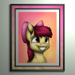 Size: 4500x4500 | Tagged: safe, artist:lupiarts, imported from derpibooru, apple bloom, earth pony, pony, bust, female, filly, grin, portrait, smiling, solo