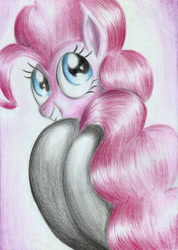 Size: 1653x2321 | Tagged: safe, artist:3500joel, imported from derpibooru, pinkie pie, earth pony, pony, balloonbutt, butt, clothes, female, grin, looking at you, looking back, looking back at you, pants, plot, smiling, solo, traditional art