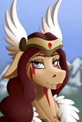Size: 2000x2962 | Tagged: safe, artist:twotail813, imported from derpibooru, oc, oc only, monster pony, original species, tatzlpony, bust, clothes, eyeshadow, fangs, female, high res, makeup, portrait, scar, solo