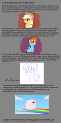 Size: 1100x2220 | Tagged: safe, artist:ohnoplsno, imported from derpibooru, applejack, rainbow dash, twilight sparkle, oc, oc:fluffle puff, fluffy pony, comic:history of fluffy ponies, fanfic:my little dashie, series:history of fluffy ponies, fluffy pony original art, history, meta, pink fluffy unicorns dancing on rainbows