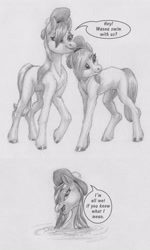 Size: 2532x4218 | Tagged: safe, artist:joestick, imported from derpibooru, earth pony, kelpie, pony, bramble (ducktales), briar (ducktales), ducktales 2017, female, mare, monochrome, pencil drawing, traditional art, wet, wet mane