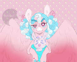 Size: 2000x1599 | Tagged: safe, artist:orphicswanart, imported from derpibooru, cozy glow, oc, oc:harlequin, pegasus, pony, unicorn, female, foal, looking at you, male, offspring, older, parent:cozy glow, parent:rumble, parents:rumbleglow, shipping, smiling, spread wings, straight, wings