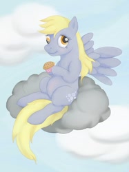 Size: 1000x1337 | Tagged: safe, artist:ratwhiskers, imported from derpibooru, derpy hooves, pegasus, pony, cloud, female, food, muffin, sky, solo