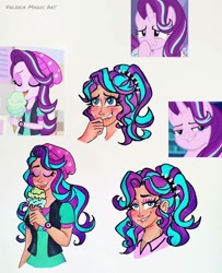 Size: 1080x1328 | Tagged: safe, artist:valeriamagicart, imported from derpibooru, screencap, starlight glimmer, human, equestria girls, mirror magic, spoiler:eqg specials, food, humanized, ice cream, lidded eyes, looking at you, nervous, screencap reference, smiling, solo, traditional art