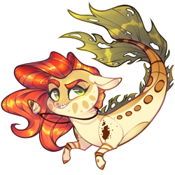 Size: 2268x2268 | Tagged: safe, artist:sylvanaurora, imported from derpibooru, oc, oc only, merpony, seapony (g4), chibi, commission, fish tail, flowing mane, flowing tail, green eyes, grin, high res, jewelry, necklace, red mane, simple background, smiling, solo, tail, transparent background