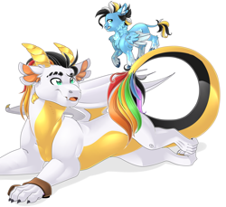 Size: 3401x3110 | Tagged: safe, artist:schokocream, imported from derpibooru, oc, oc only, oc:lightning bliss, dragon, duo, high res, simple background, species swap, white background