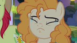 Size: 1280x720 | Tagged: safe, imported from derpibooru, screencap, bright mac, pear butter, earth pony, pony, the perfect pear, crying, duo, eyes closed, female, heartbreak, male, mare, sad, stallion
